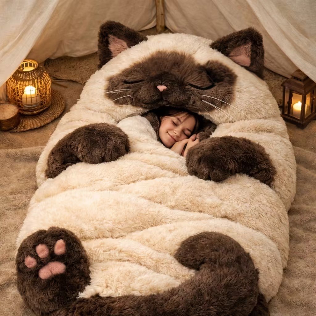 🔥Hot Sale 60% OFF🌟🐱 Fluffy Cat Sleeping Bag – Soft, Warm & Purrfectly Cozy 😴💤