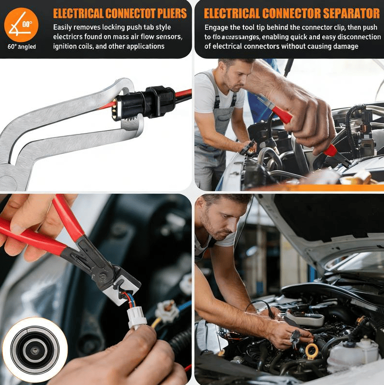 Automotive Electrical Disconnect Pliers Kit,Auto Repair Plier,High-Carbon Steel Connector Separator 60 ° Pliers,Hose Clamp Plier,Car Trim Clip Removal Pliers,Plug Release Tool and Wire Terminal Removal